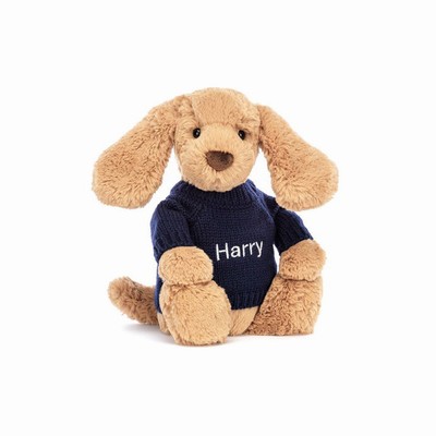 Jellycat Bashful Toffee Puppy with Navy Jumper | PI3172896